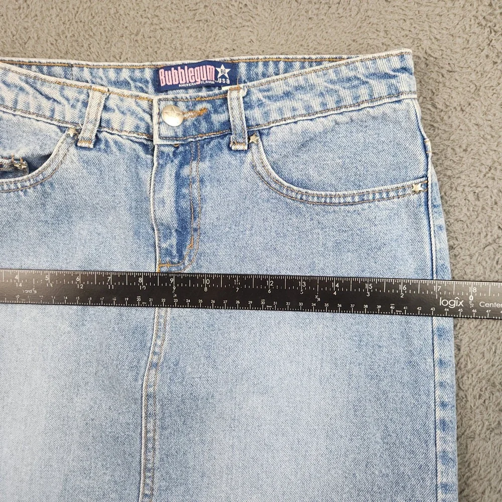 Bubblegum Denim Skirt Womens 5/6 Blue Mid Rise Frayed Hem Star Rivet Vintage Y2K